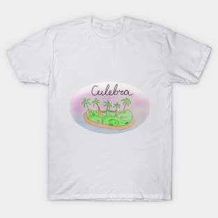 Culebra watercolor Island travel, beach, sea and palm trees. Holidays and vacation, summer and relaxation T-Shirt